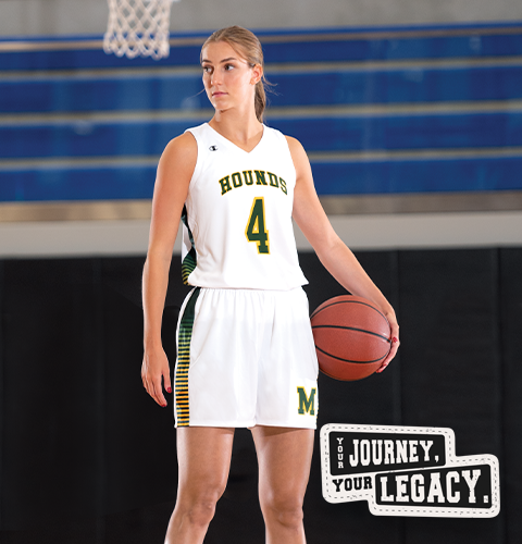 Two male basketball players wearing Champion Basketball gear