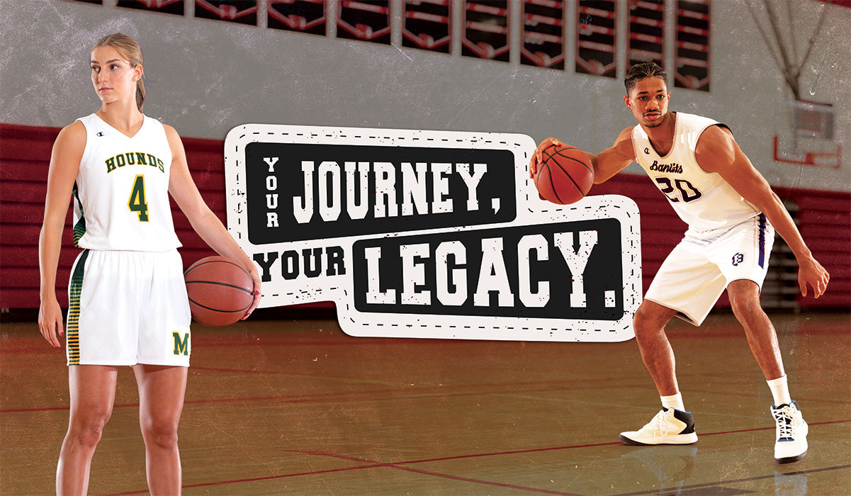 Two male basketball players wearing Champion Basketball gear