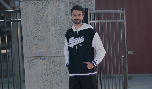 Male wearing Champion Basketball Fleece