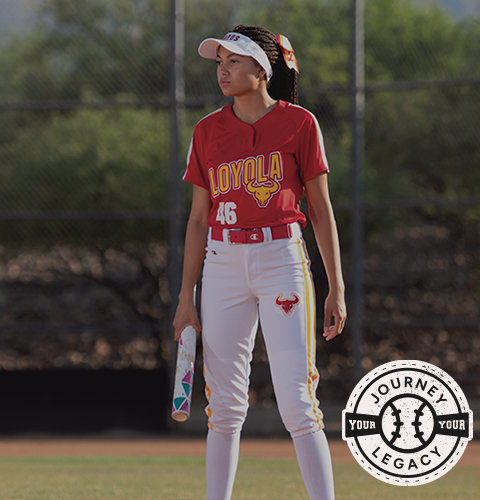 Softball player wearing Champion softball uniform