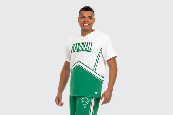 Male Cheerleader Wearing Champion Made Double Knit Yell Leader Top 2